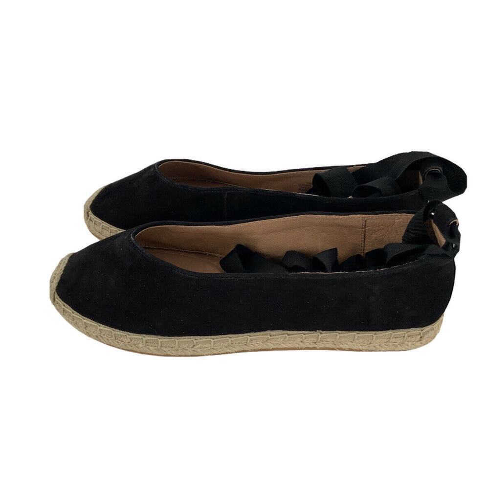 J. Jill Women's Ankle Strap Wrap Black Leather Espadrilles Ballerina Flats 10M